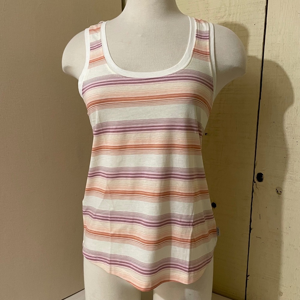 Eddie Bauer Womens XS Striped Tank Top Scoop Neck Sleeveless Active Summer Cream